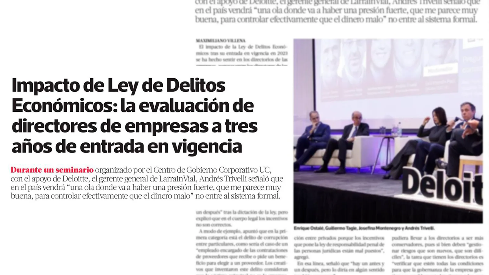 Recorte de prensa: seminario sobre la Ley de Delitos Económicos con el gerente general de LarrainVial en el panel